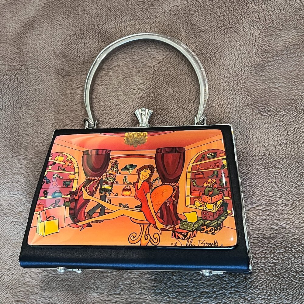 DEBBIE BROOKS BLACK "SHOE GIRL" DESIGNER CLUTCH - PURSE HANDBAG SMALL (4.5"X7"X2 - Picture 2 of 8